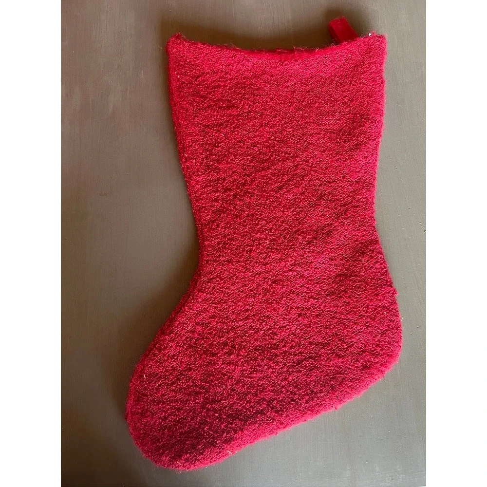 Christmas Stocking Red White Snowflake Soft Chenille Feel Cozy Hygge Traditional
